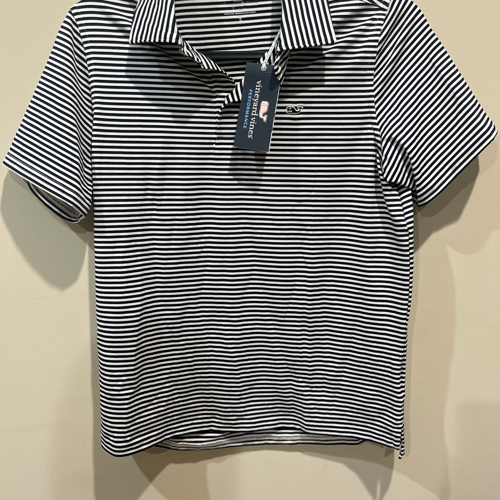 Vineyard Vines Navy and White Striped Polo